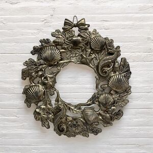 VTG Sea Life Nautical Silver Wreath Trivet Wall Hanging 8.5" Diameter Home Decor